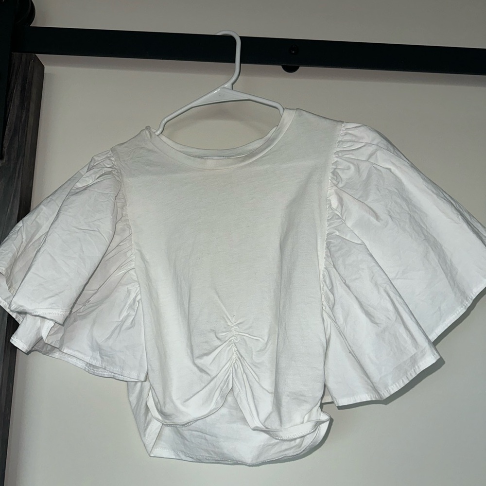 Zara White Flared Sleeve Blouse